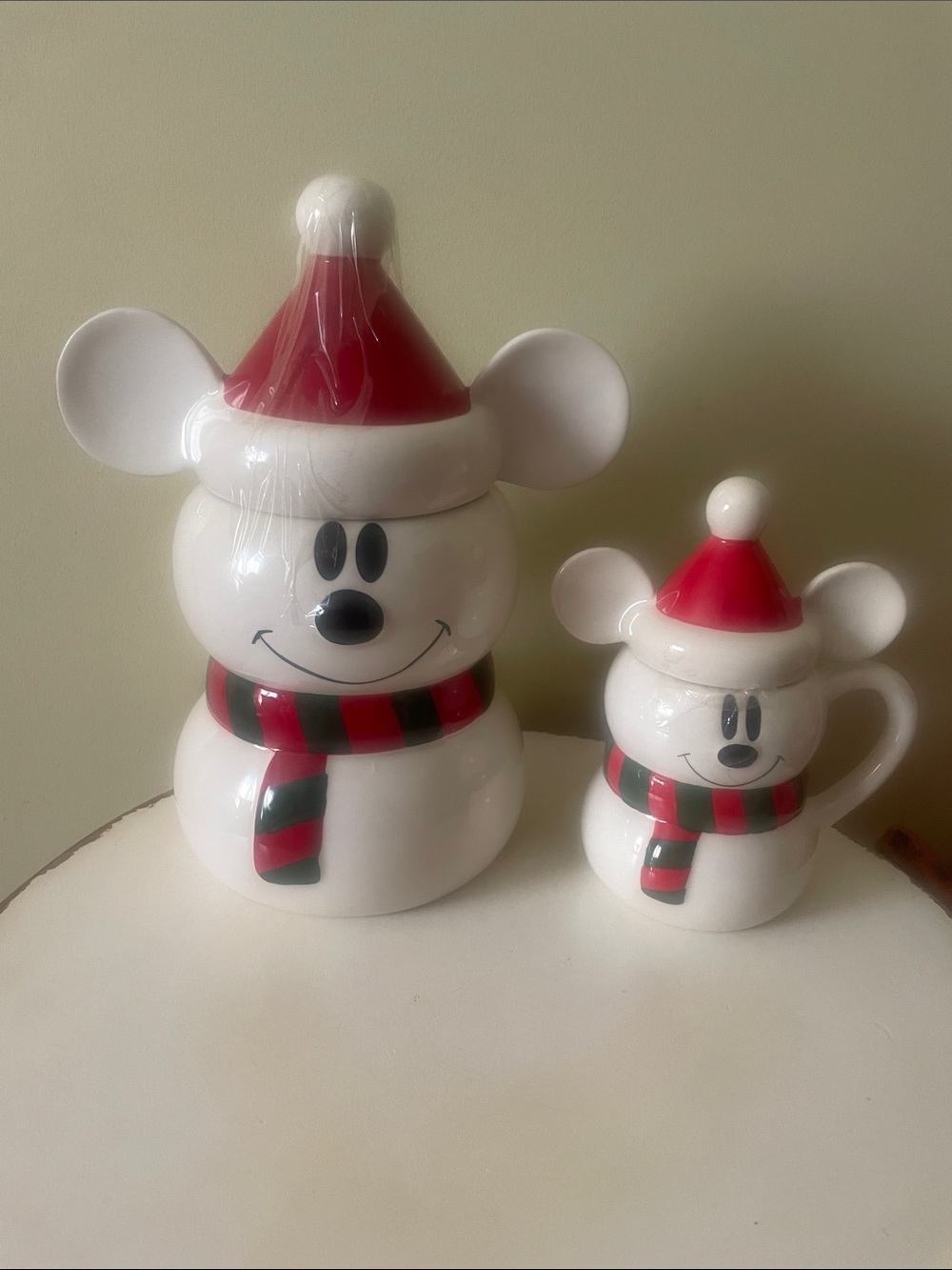 Disney Mickey mouse cookie canister,  mug and santa sugar pot